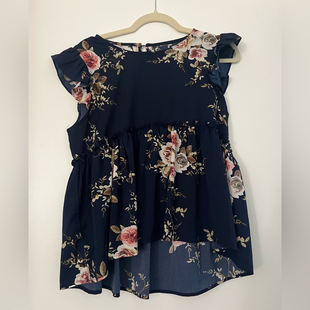 Floral Ruffle Sleeve Women's Top
